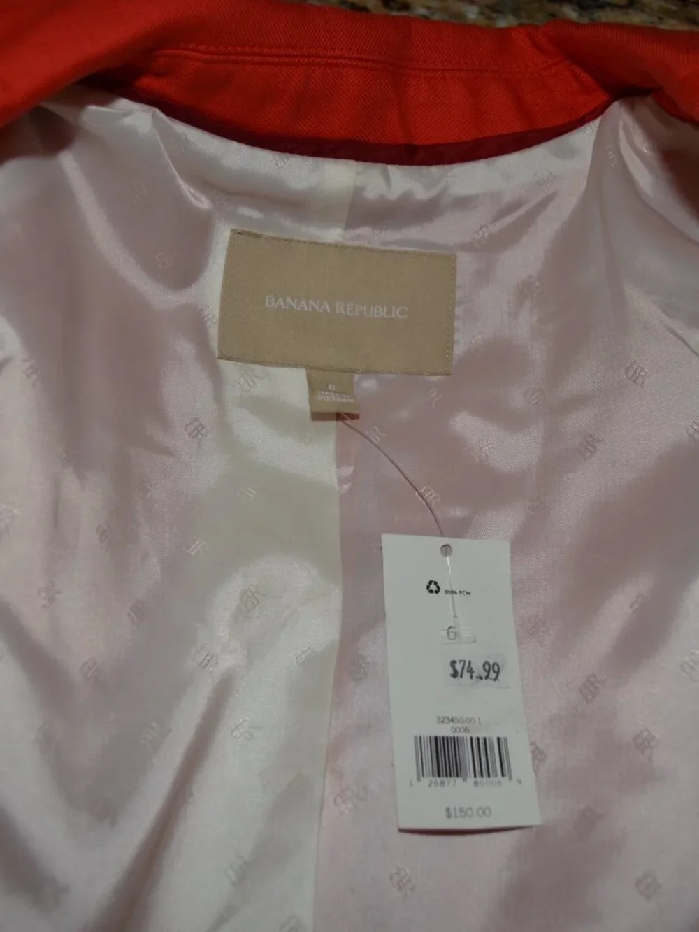 Banana Republic New Tailored Coral Blazer with White Piping Trim $150 size 6